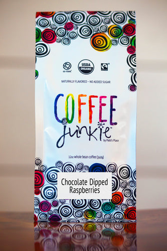Chocolate Dipped Raspberries - Coffee Junkie Flavored Coffee - Organic, Fair Trade, Local
